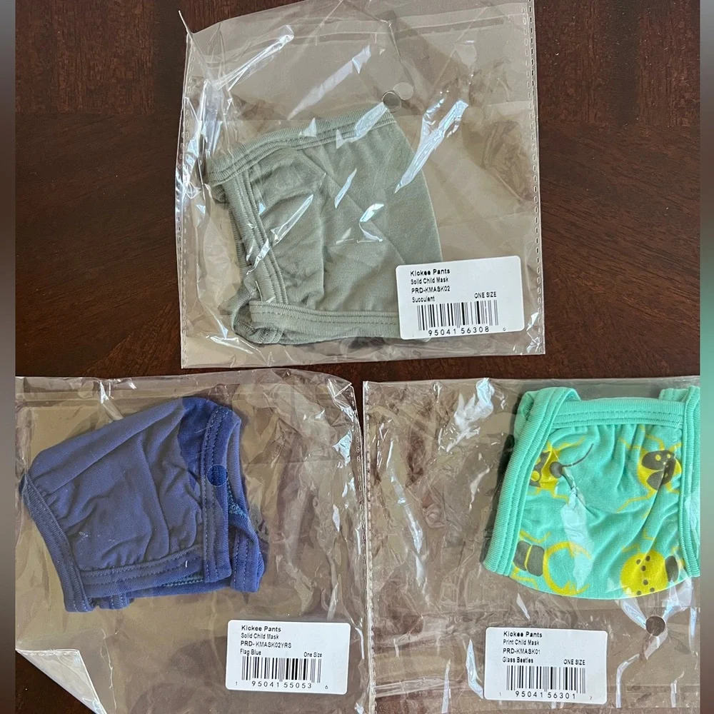 Set of 3 kickee pants organic cotton kids masks.